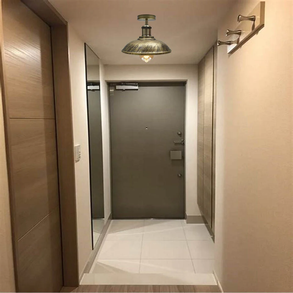 Rust resistant ceiling light with vintage metal bowl shade, black finish, semi‑flush and E27 base.