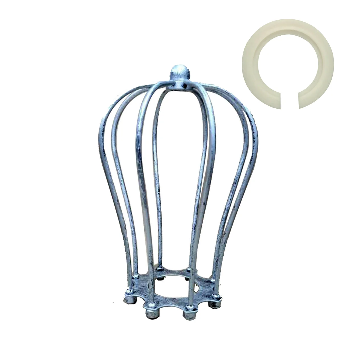 Metal wire cage ceiling light shade in painted finish with ring reducer plate, ready for standard sockets