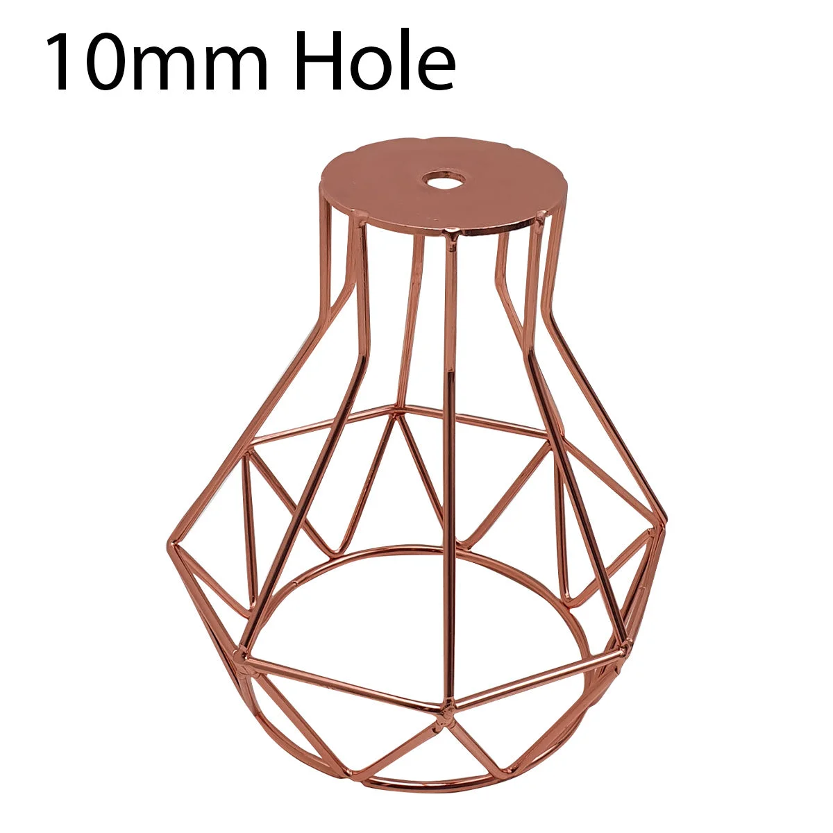 Metal wire cage ceiling light shade with painted frame, lightweight, hanging from ceiling, featuring a ring reducer plate