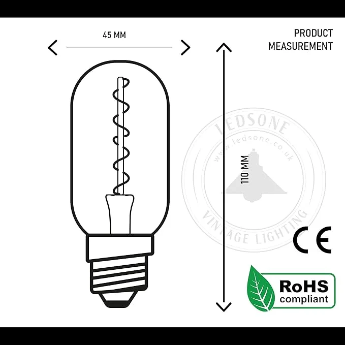 Three amber glass vintage LED T45 4W bulbs with spiral filament, energy saving bulb for warm cozy light.