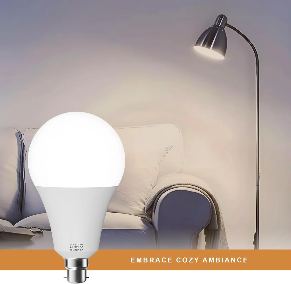 12W B22 LED bulb in warm white globe shape with frosted finish, ready for B22 fitting