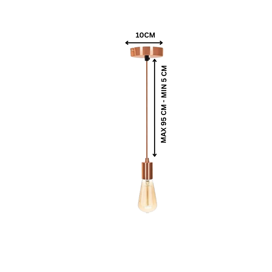 Rose gold pendant lamp with fabric and metal PVC wire, 95 cm long, 120 mm plate, E27 base for kitchen pendant lighting