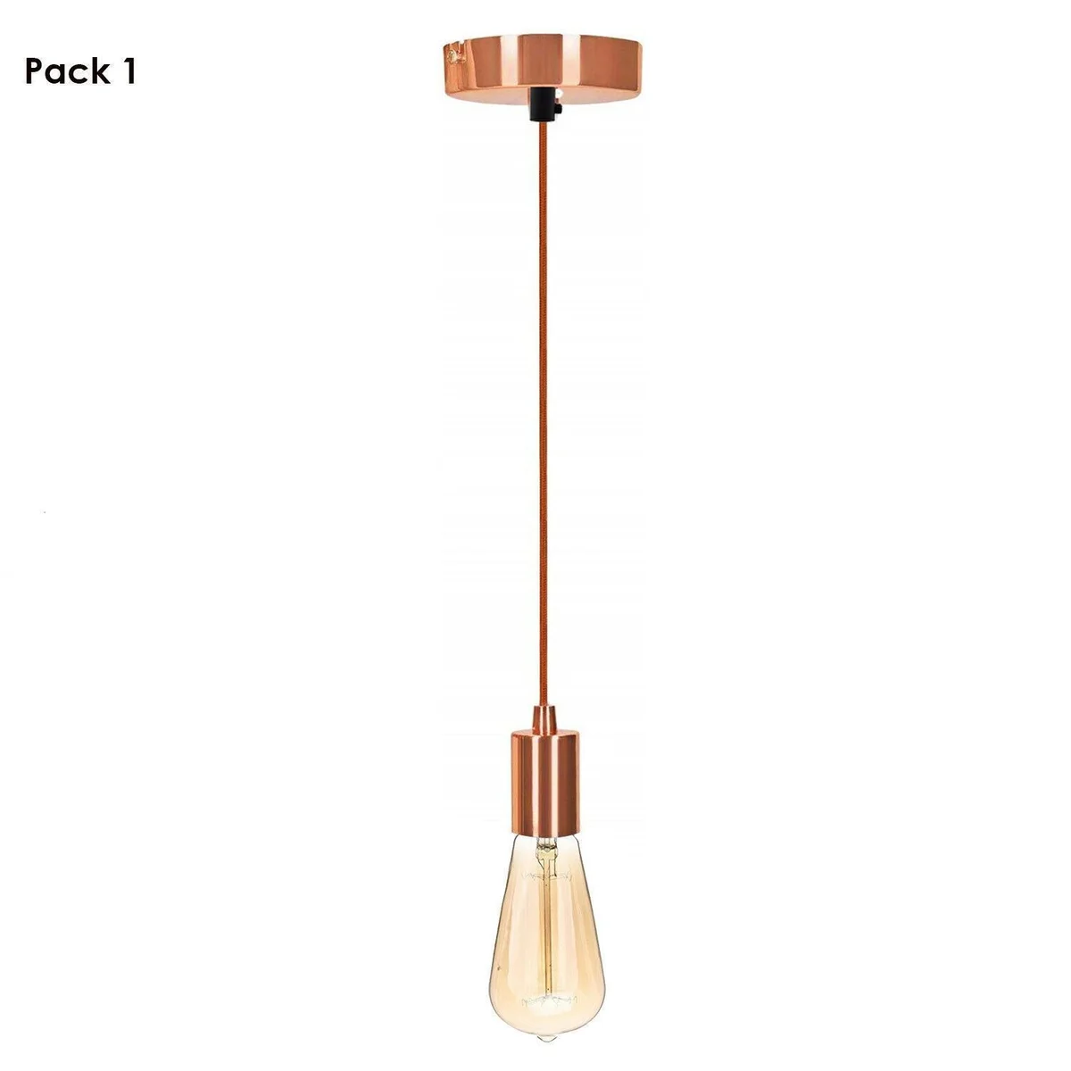 Modern rose gold pendant lamp with braided fabric flex lamp and metal/PVC wire, hanging from 120mm ceiling plate, 95cm length.