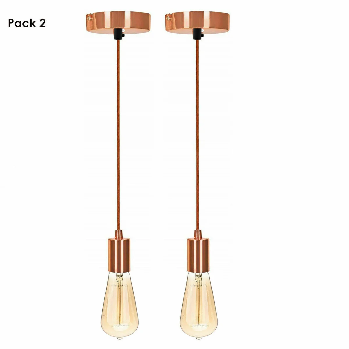 Modern pendant lamp in rose gold with braided fabric flex, metal base, 95 cm cable, 120 mm ceiling plate, E27 socket.