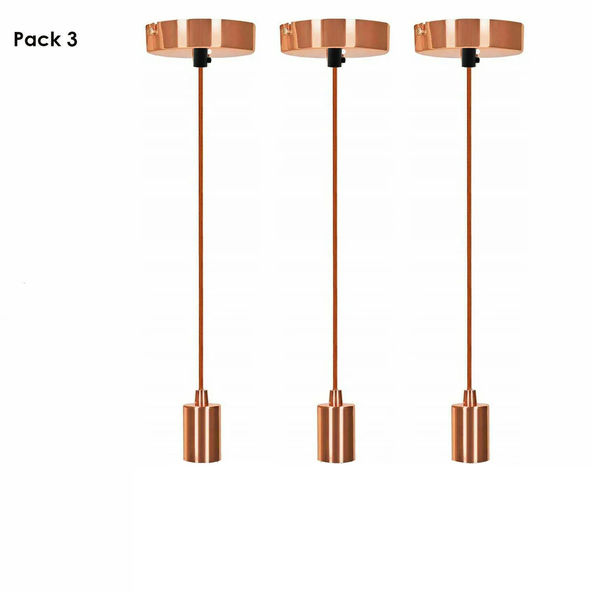 Modern pendant lamp in rose gold with braided fabric shade, metal base, 95cm PVC support, E27 lamp holder