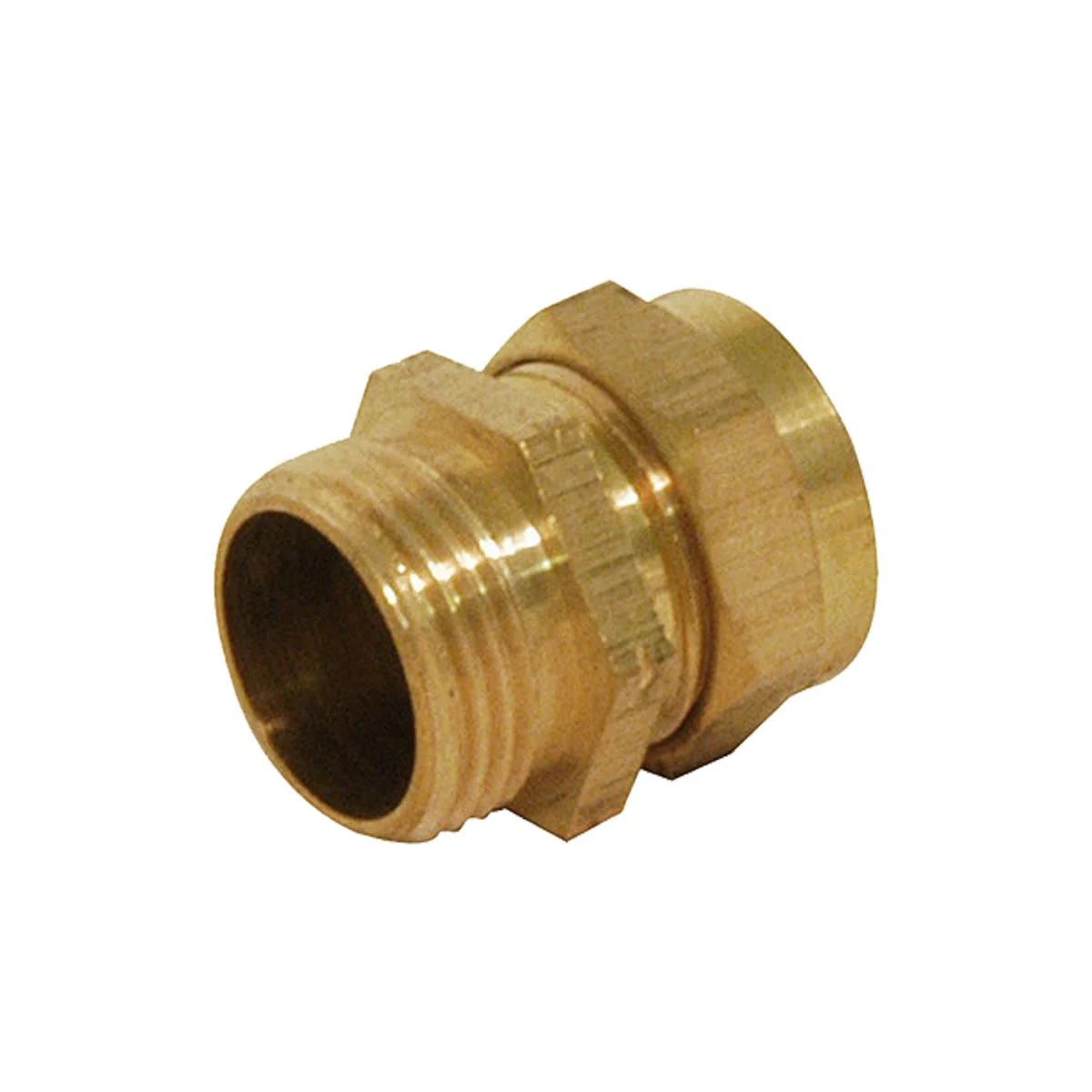 Yellow-brass gland for pipe lighting accessories, shown on a flat surface with a visible screw head