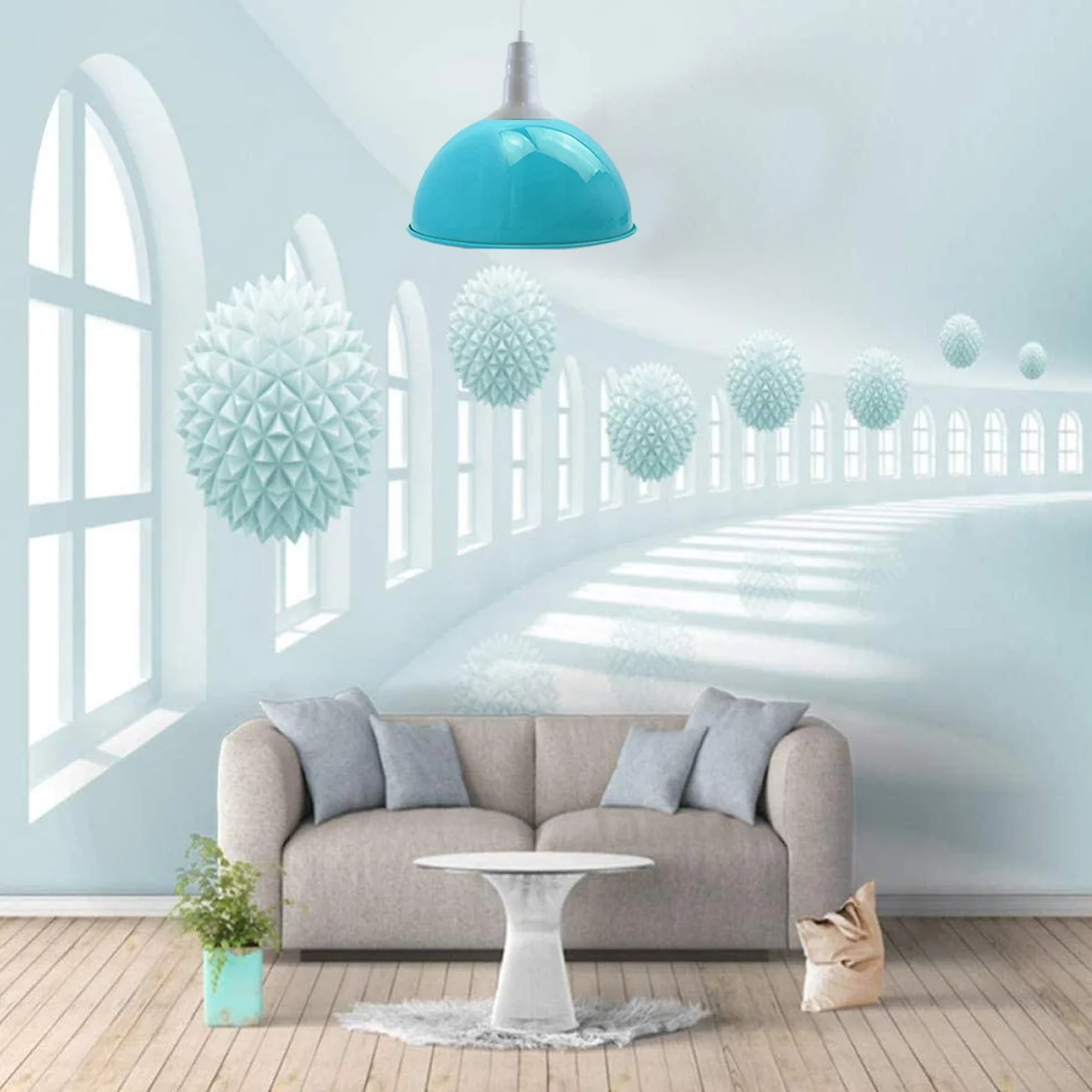 Four retro industrial vintage ceiling light hanging from metal barn pendant with antique painted finish, 10cm diameter rose.