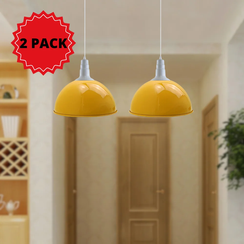 Vintage metal pendant light with yellow iron body, white shade, 95cm cable, stylish loft fixture