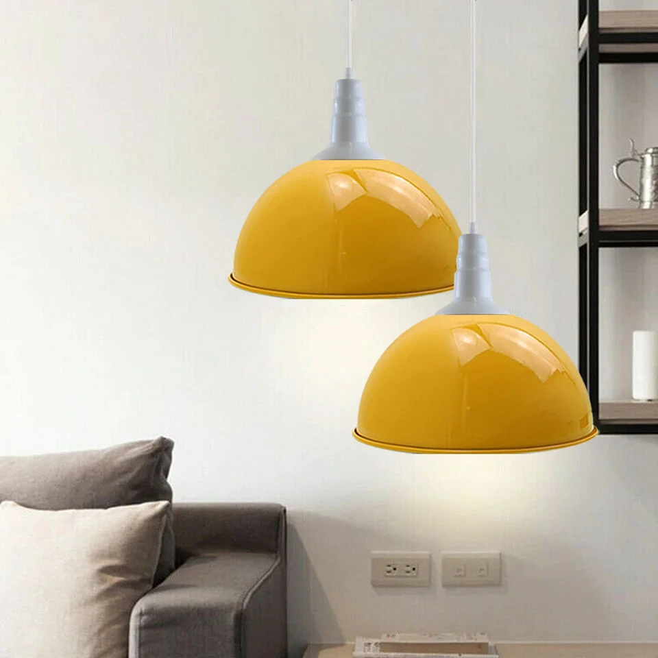 Three yellow iron pendant lights with 95cm PVC cable, 10cm base plate, assembled shades – 3 pack pendant lights