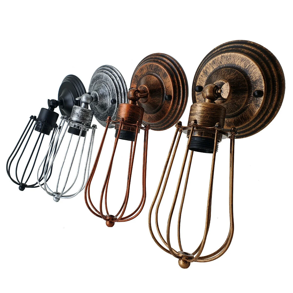 Classic metal cage ceiling light in black, featuring an industrial style metal frame with a recessed bulb and brass finish