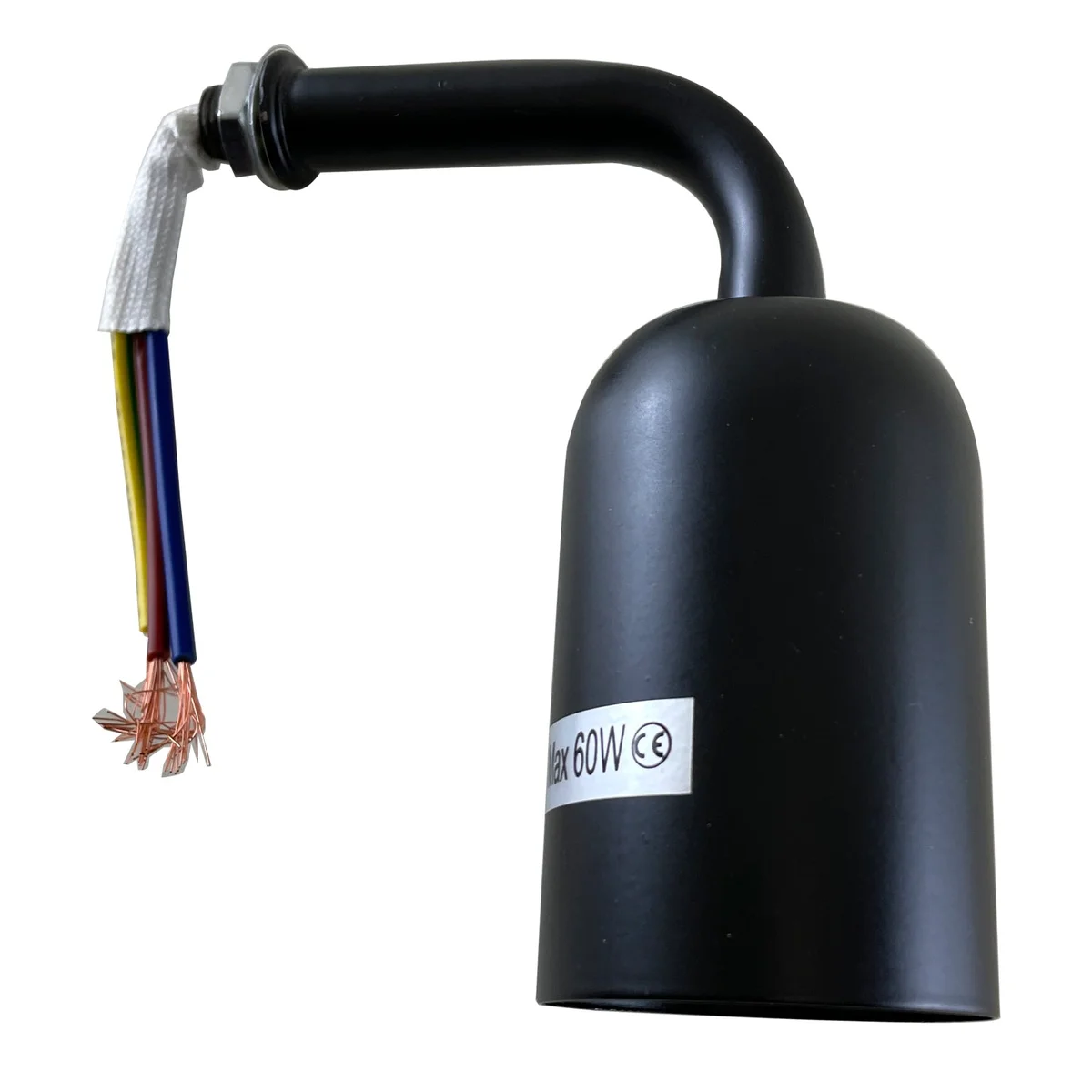 Industrial wall lamp fitting with metal body, E27 socket, 60W holder, corded design for indoor use.