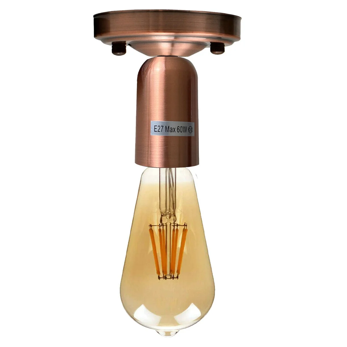 Copper flush‑mount vintage ceiling light base for E27 bulbs, 10.8cm x 2.5cm.