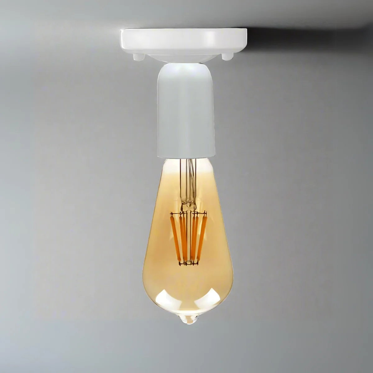 White metal flush‑mounted vintage ceiling light with 10.8cm x 2.5cm frame and E27 socket.