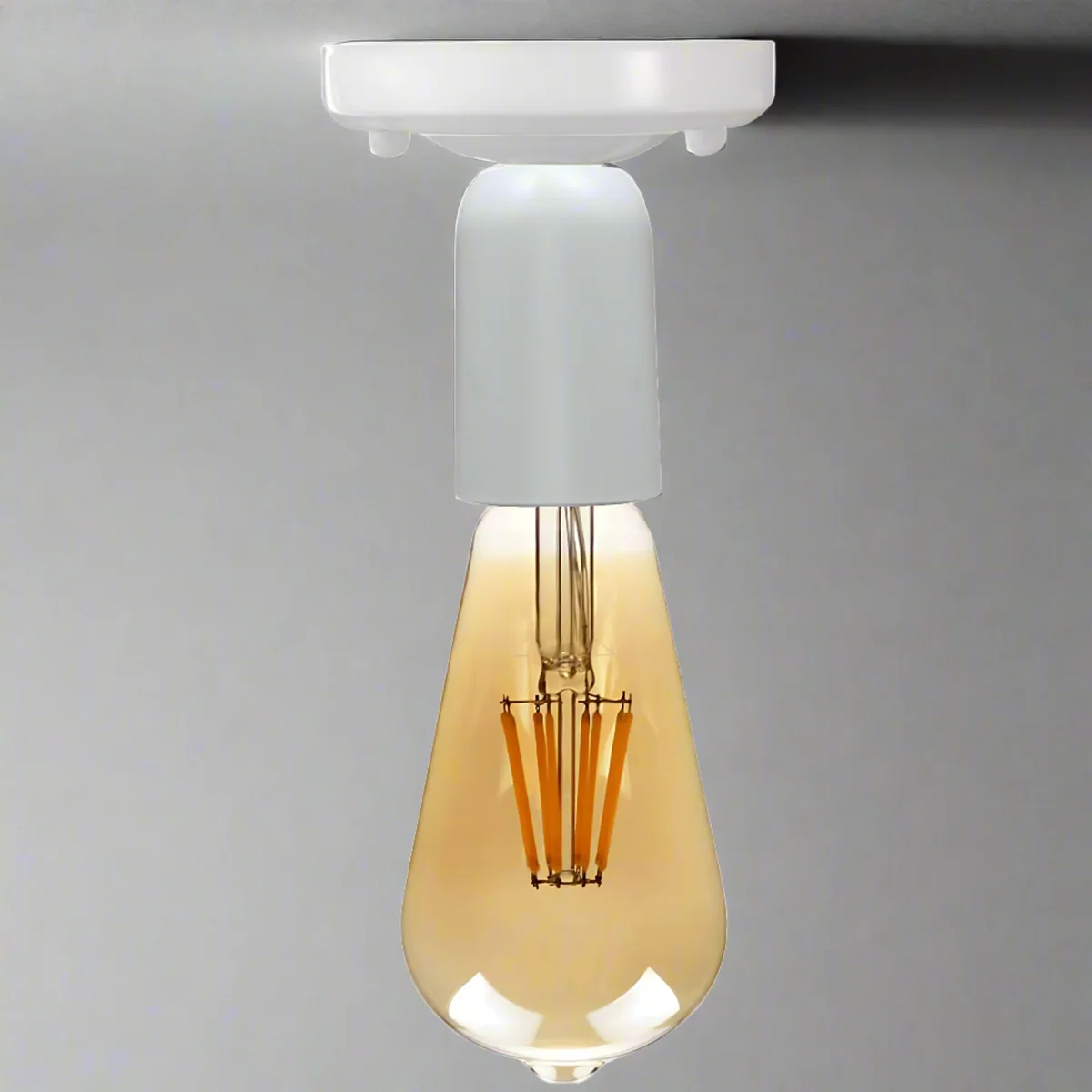 White metal flush mount light with E27 base, metal mounting plate, one light holder, ceiling fixture