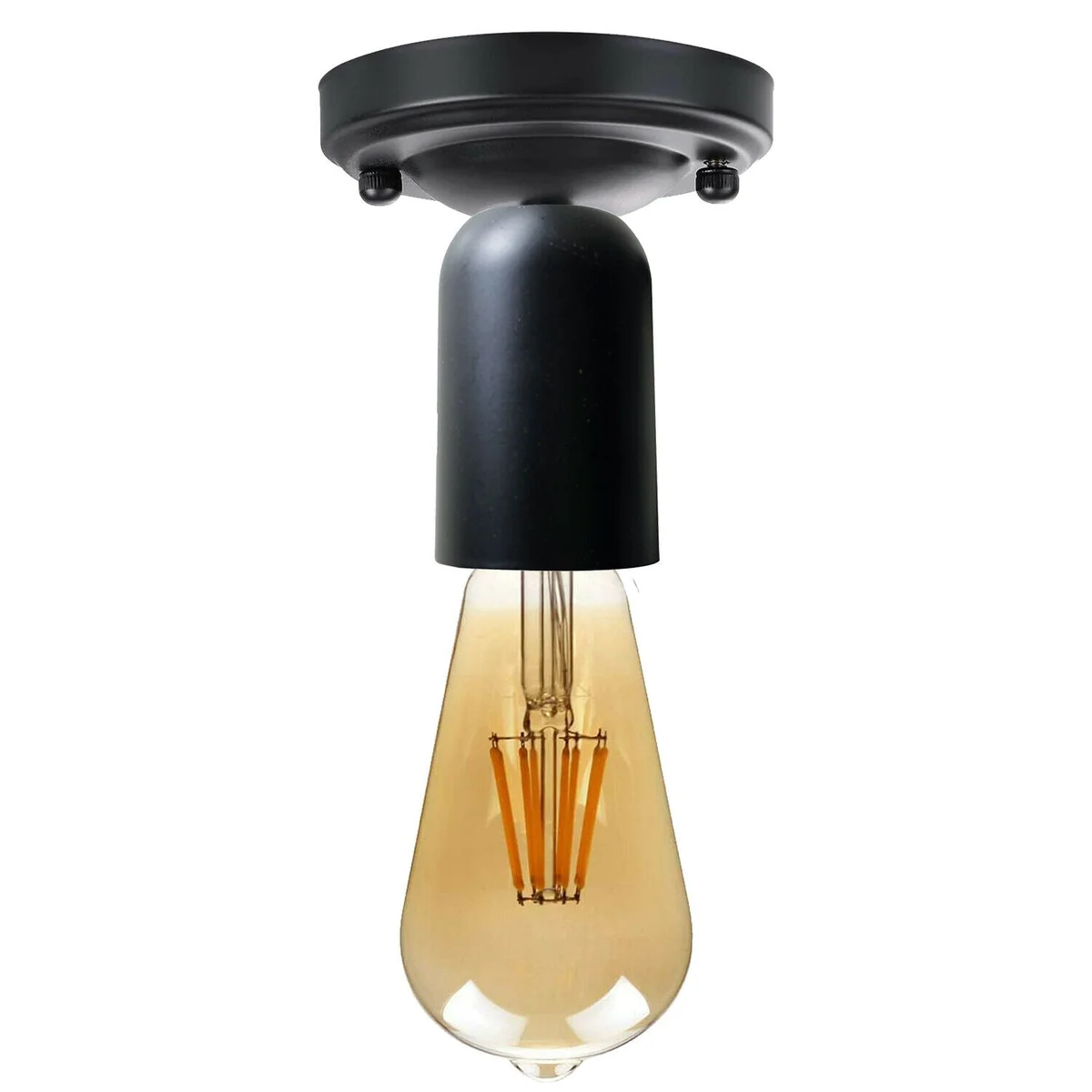 Black metal vintage ceiling light with flush mount, small square plate, E27 socket, perfect for retro home decor.