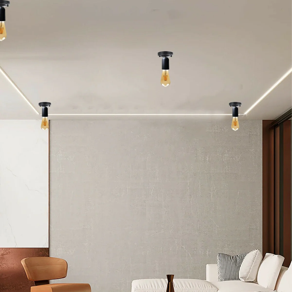 Black metal industrial ceiling lamp flush mount with rounded corner plate, E27 base, compact 10.8cm diameter frame