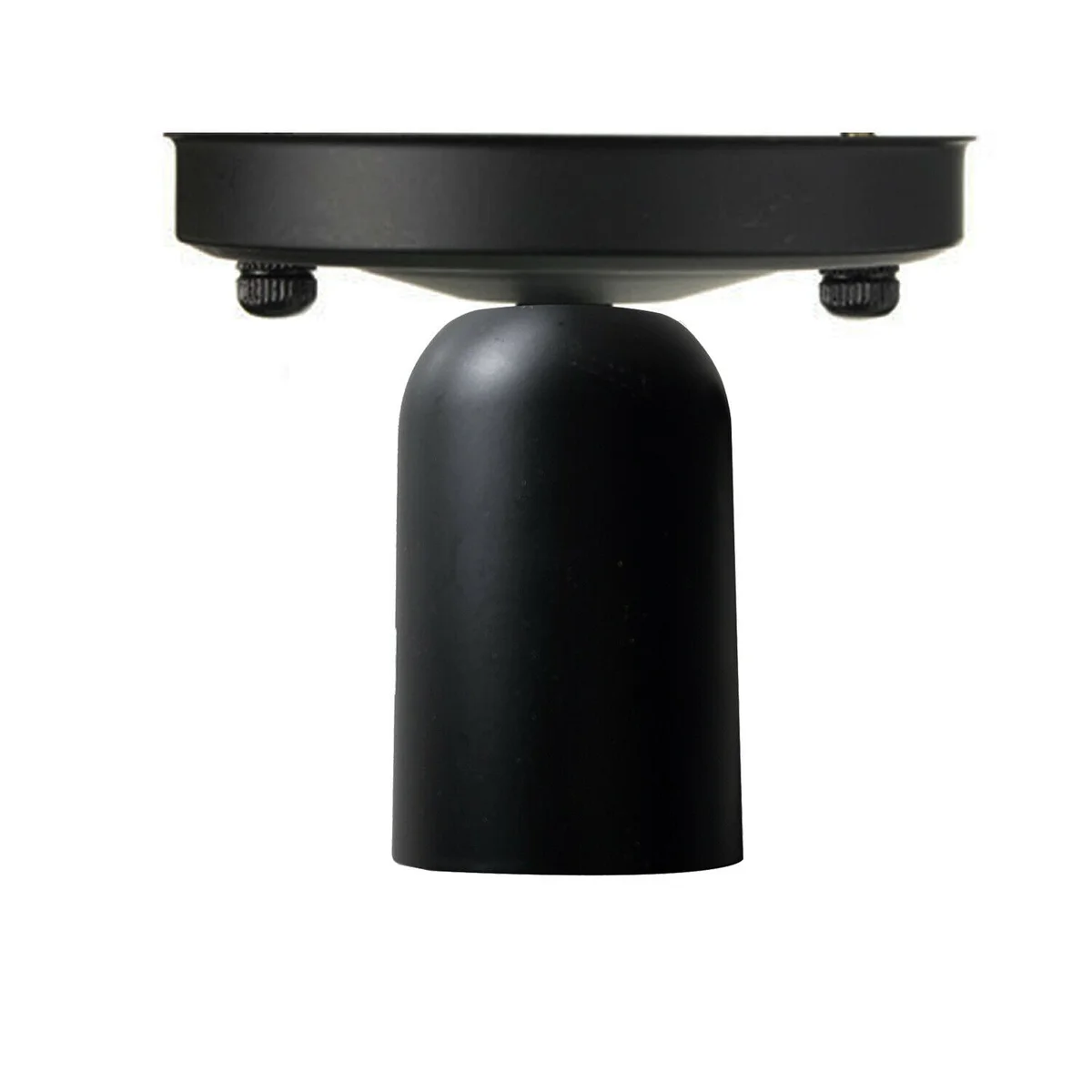 Black metal flush mount light with classic vintage design, in a small square canopy, mounted on a wall or ceiling.