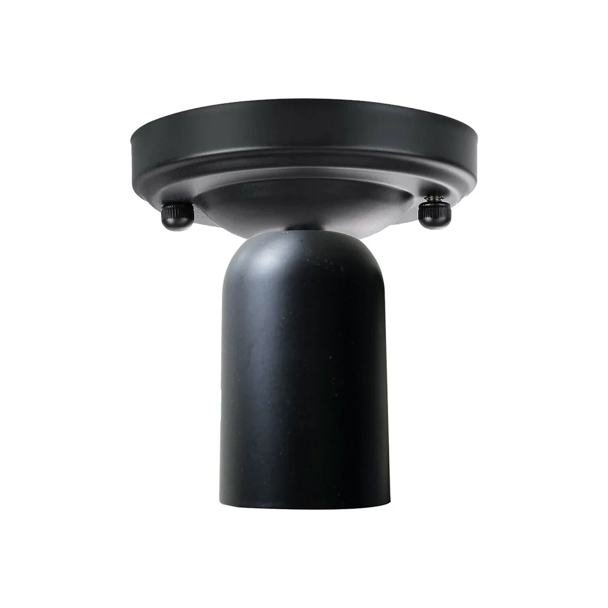 Black metal flush‑mount vintage ceiling light with E27 socket, 10.8 cm diameter, at wall‑mounted position