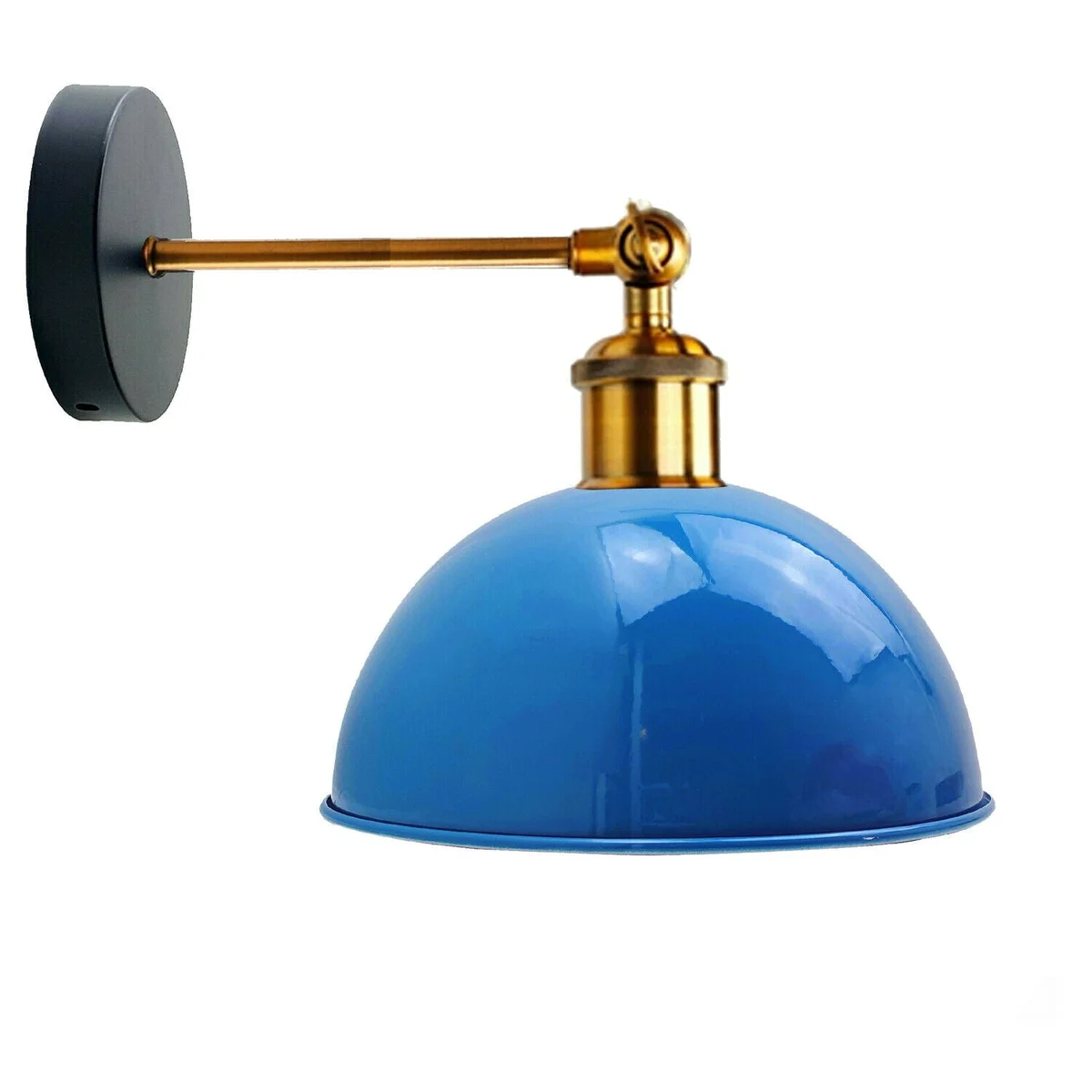 Sleek metal dome wall lamps with coloured dome shades, ideal for living rooms and cafés.