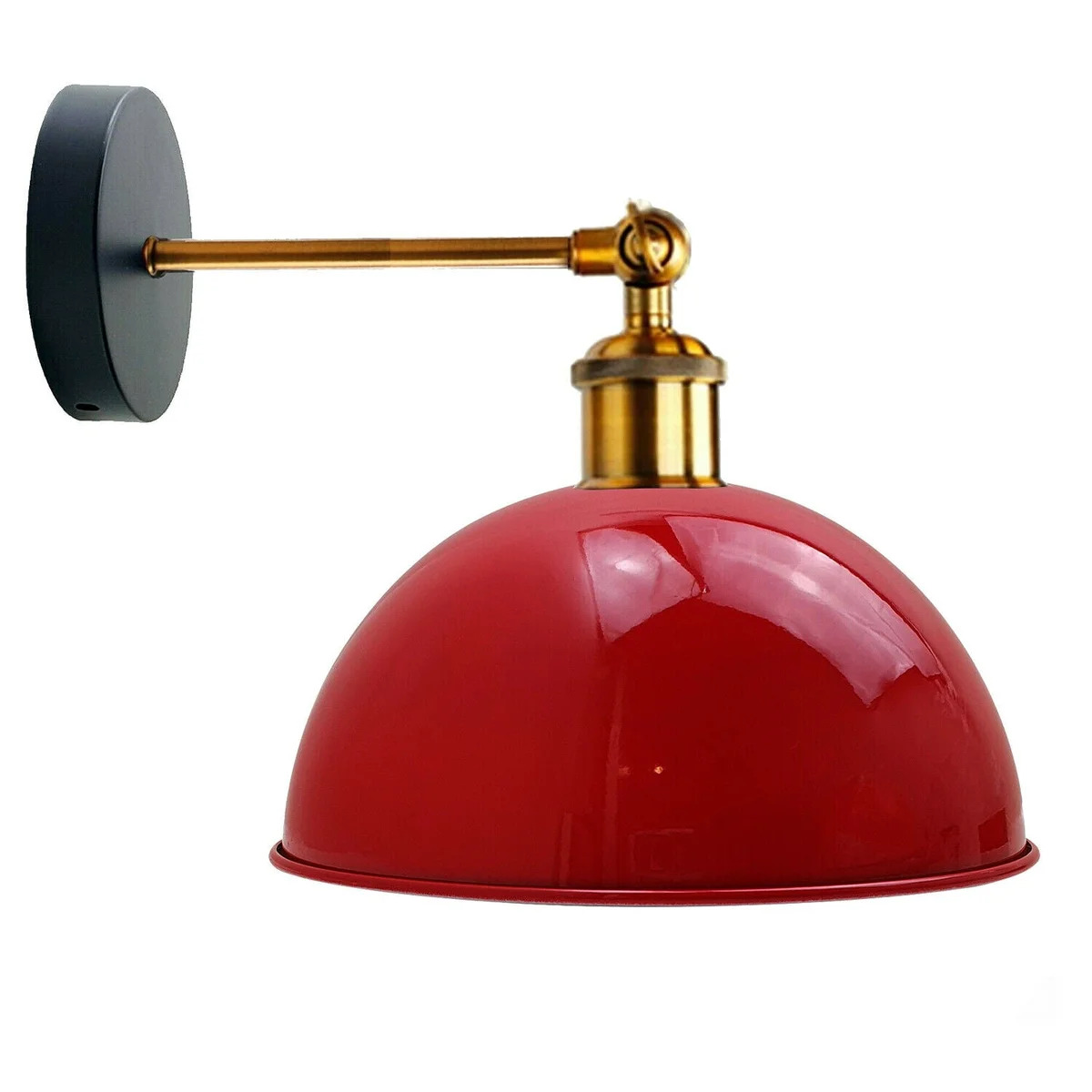 Modern wall lights metal dome sconce in red, sleek shading, mounted on living room wall.