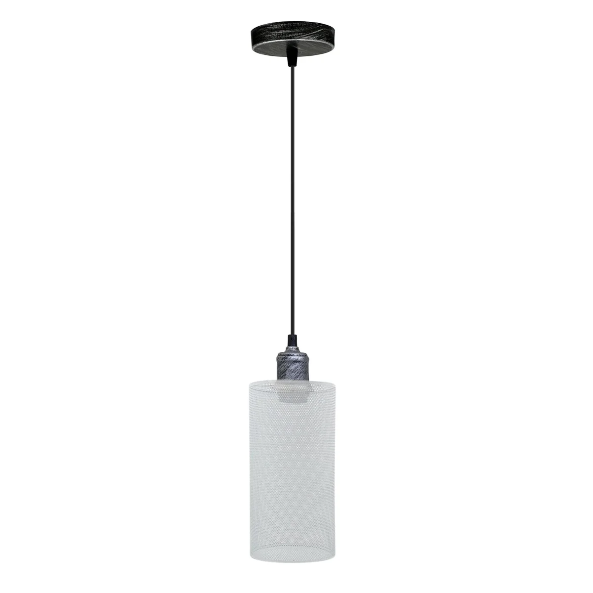 White and brushed silver E27 pendant lighting with 95cm PVC cable, metal base, stylish kitchen island accessory
