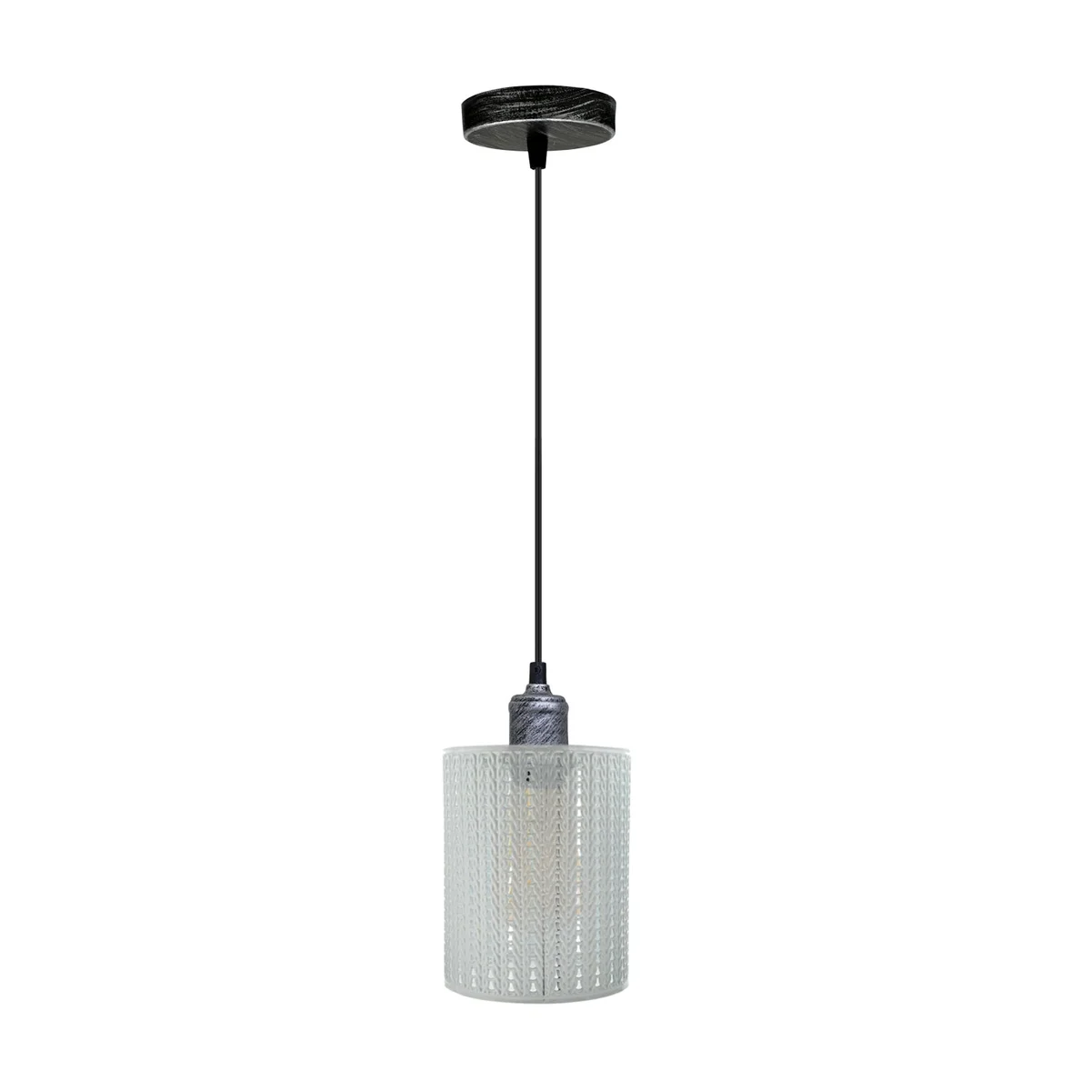 Modern E27 pendant lights with white and brushed silver metal base and 95cm PVC cable.