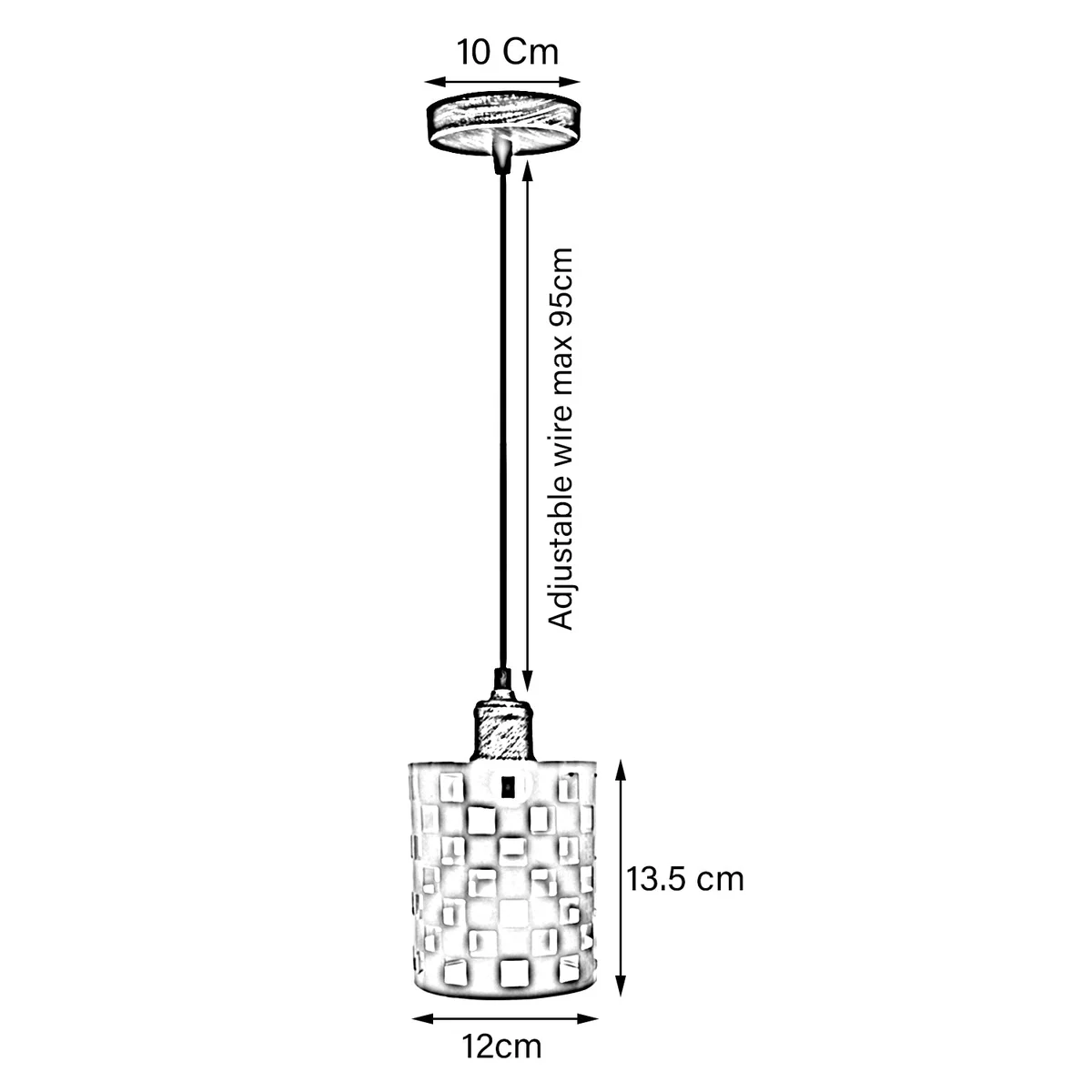 Pendant lamp base in white and silver lighting metal finish with 95cm PVC cable and E27 lamp holder