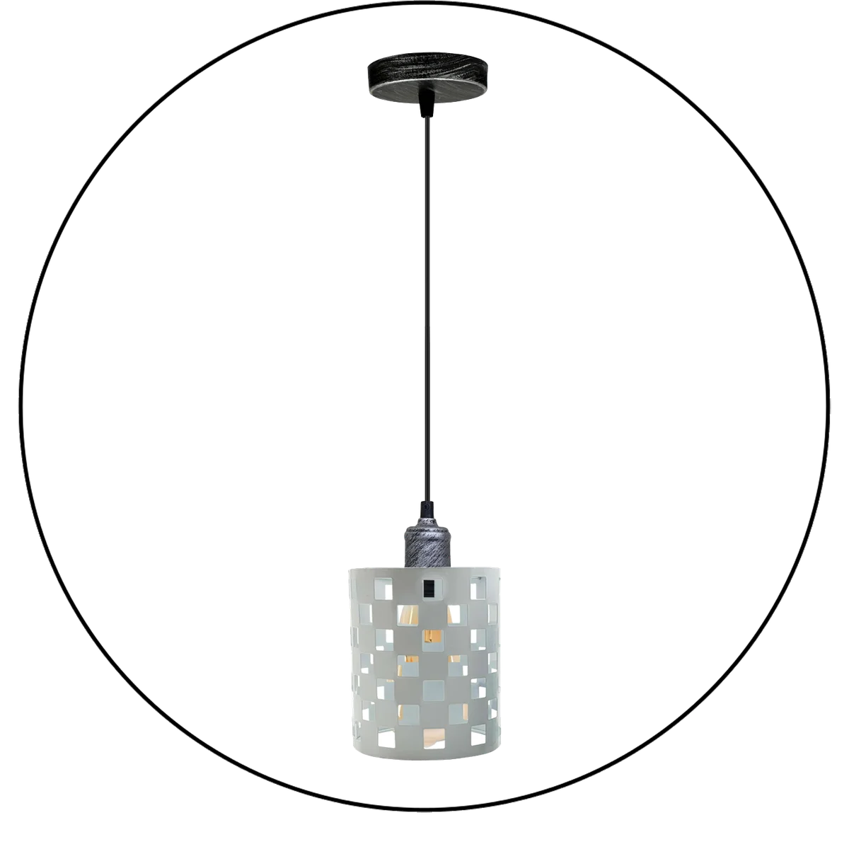 White brushed silver light pendant lamp with metal cage and 95cm PVC cable.