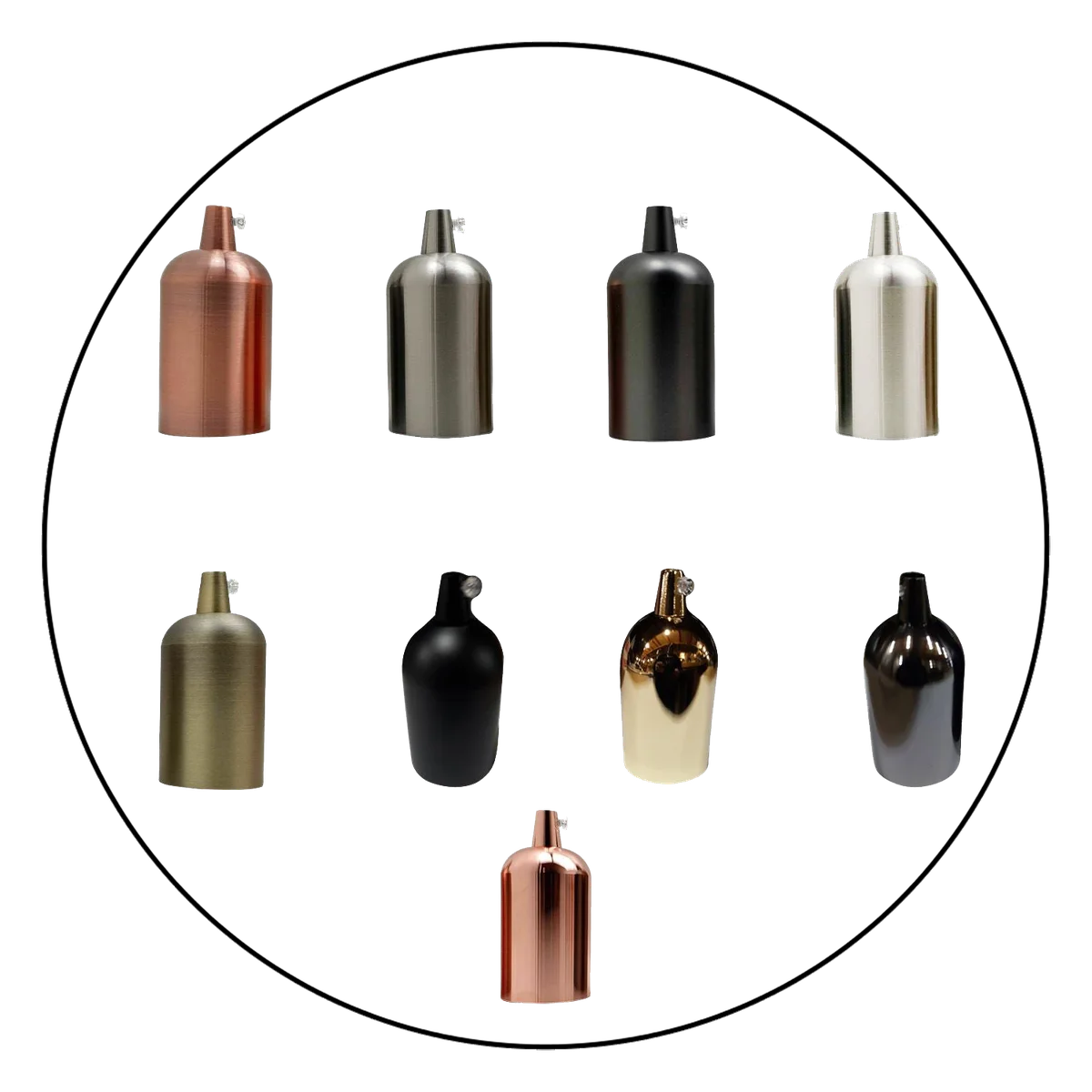 Polished vintage E27 metal lamp holder, round metal socket with screw base, 4 cm diameter.