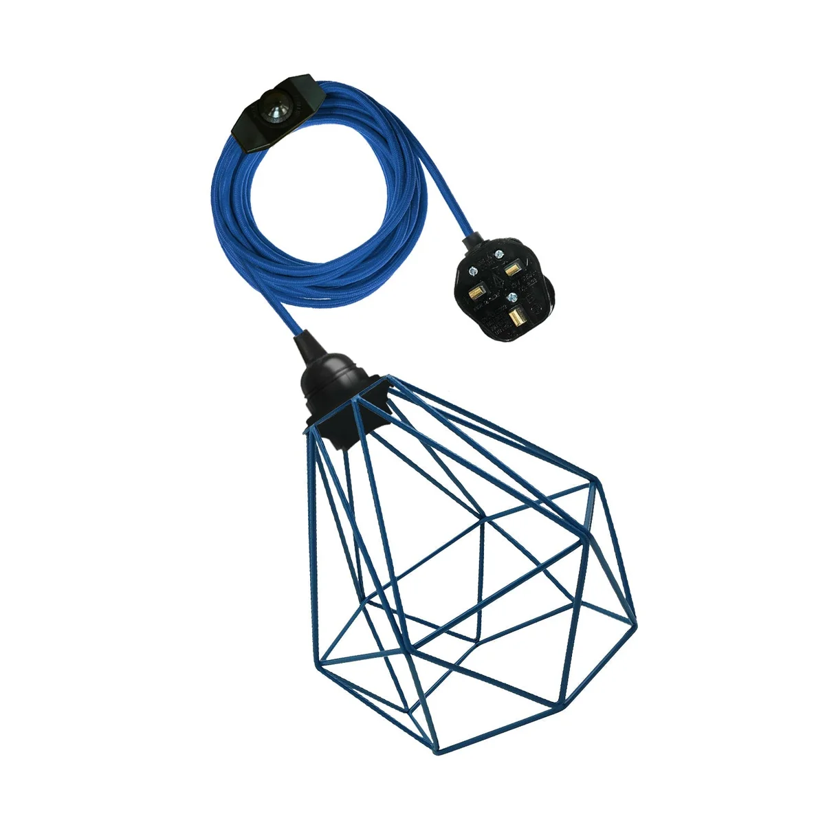 Metal cage pendant lamp on 4 m fabric cable with E27 plug, dimmer switch, 60 W bulb holder, black finish