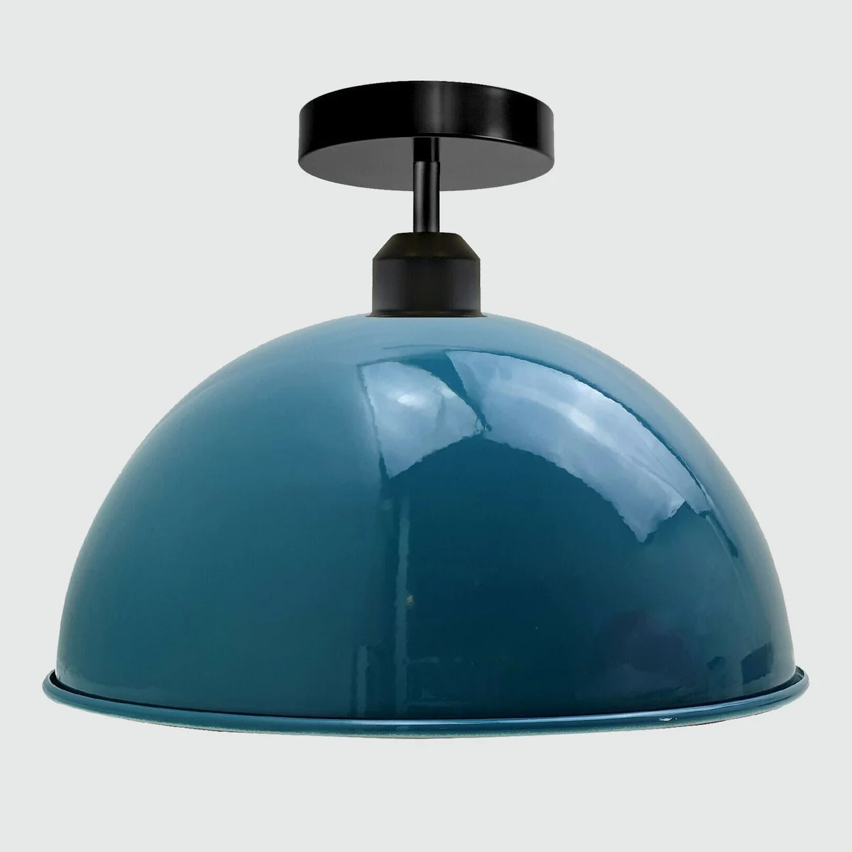 Glossy metal semi flush mount vintage dome ceiling light with round 30cm shade, E27 base