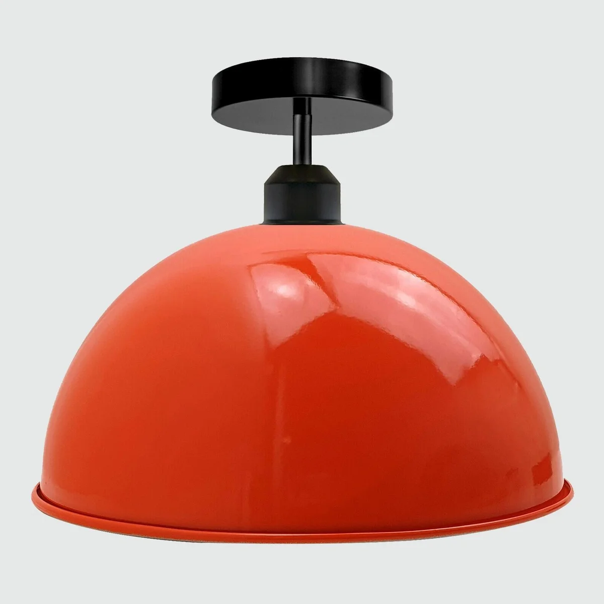 Vintage dome ceiling light with glossy metal shade, semi‐flush mount, 30 cm diameter, 17 cm high, black finish.