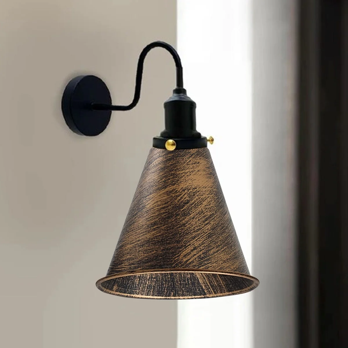 Black vintage industrial wall light with a cone‑shaped metal black shade, 18cm wide and 17cm tall, ready for wall mounting.