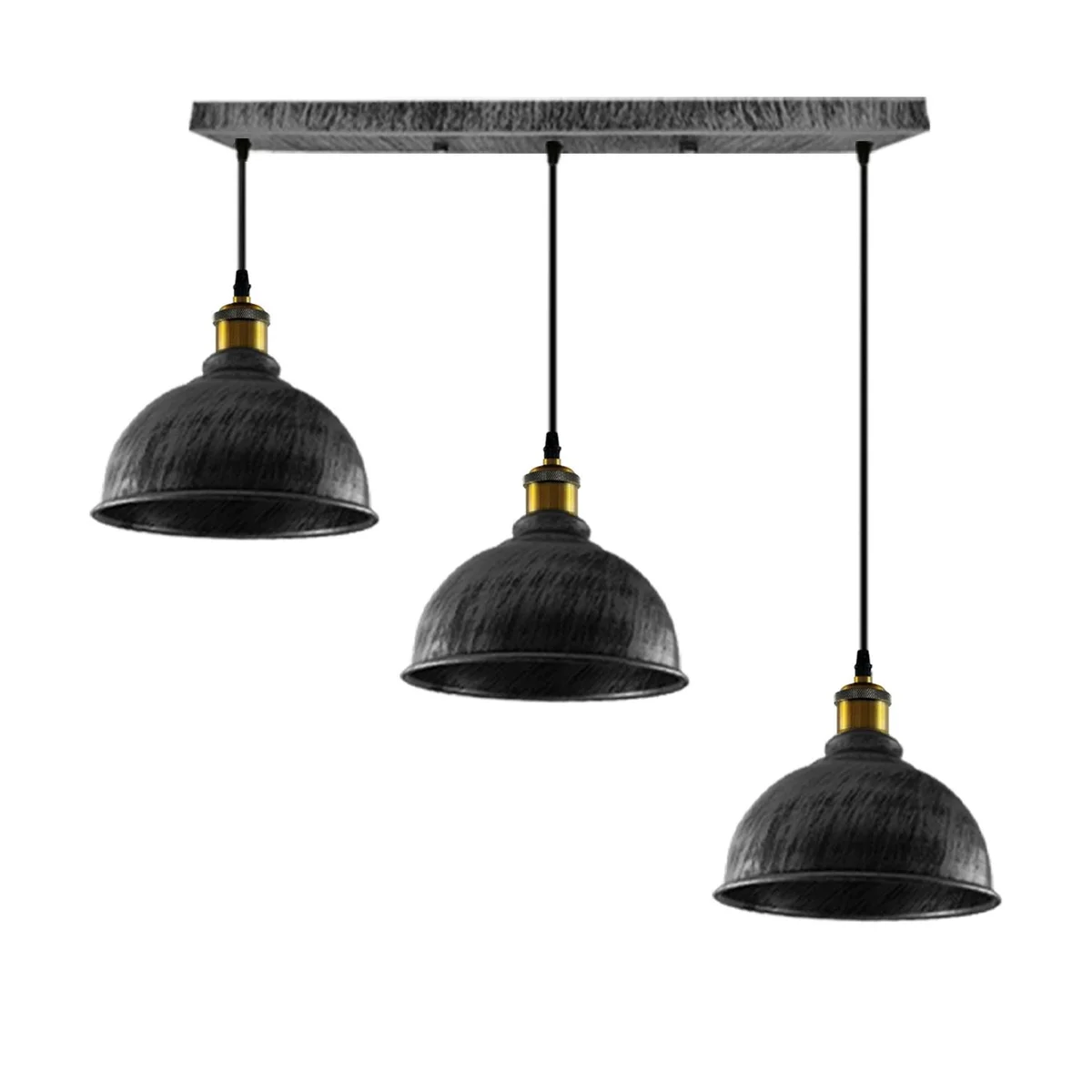Vintage industrial pendant light, brushed copper metal mug cage with three E27 holders, hanging 95cm