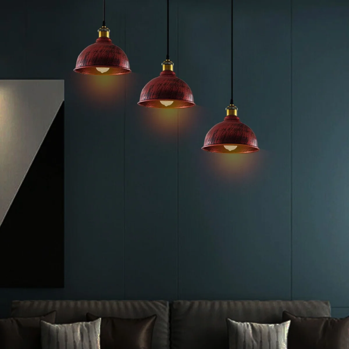 Industrial pendant light with brushed copper metal cage, three adjustable holders and a 95 cm PVC cable—classic chandelier.