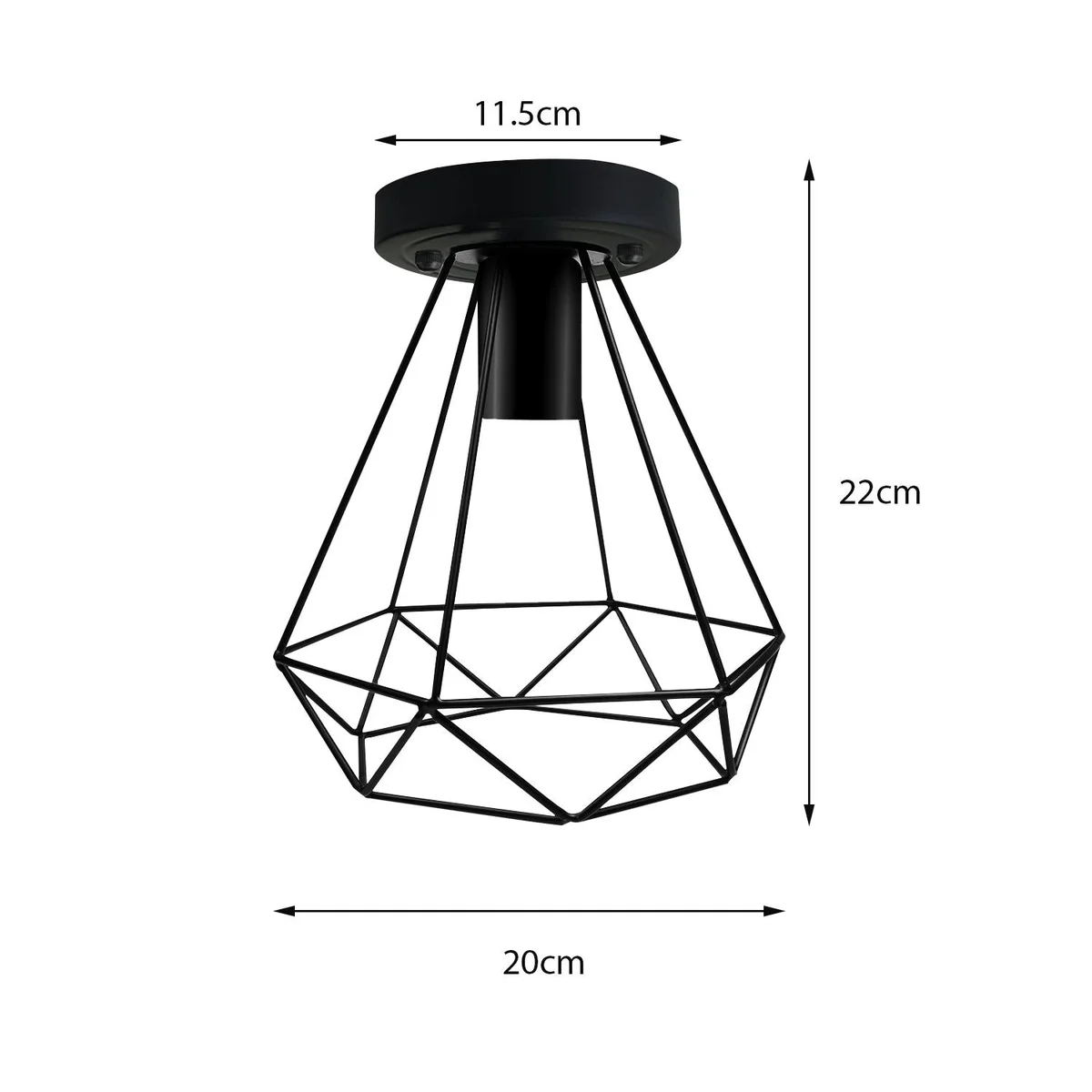 Black industrial wire cage shade with diamond design for ceiling light, featuring an E27 bulb light shade.