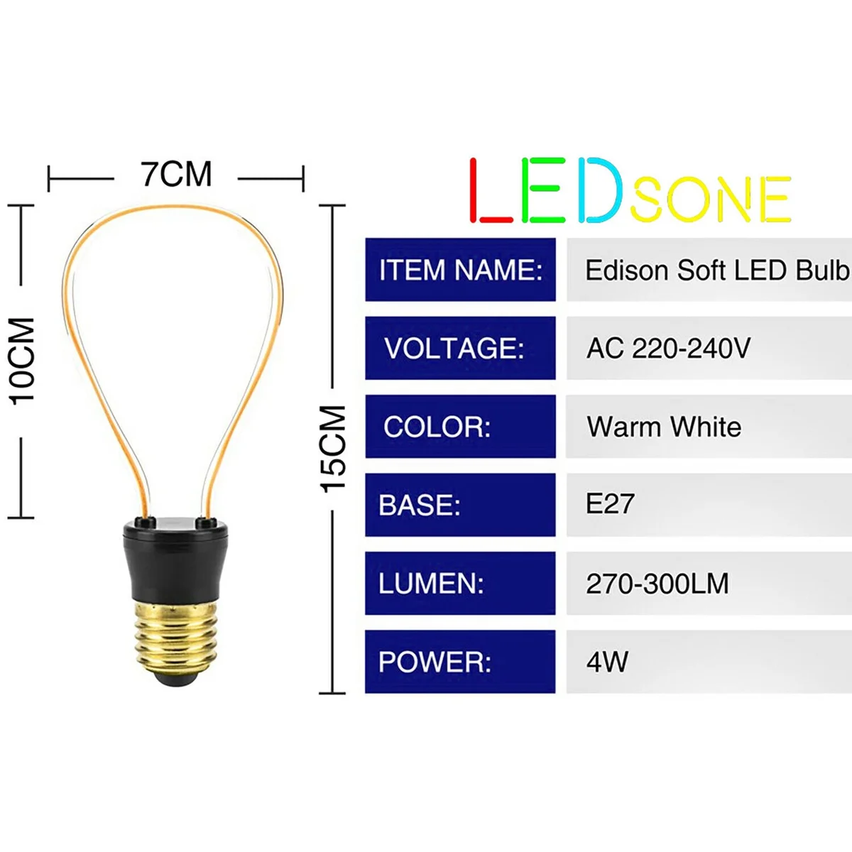 Three warm yellow vintage E27 LED bulbs with soft filament and glass bodies, displayed in a decorative industrial style.