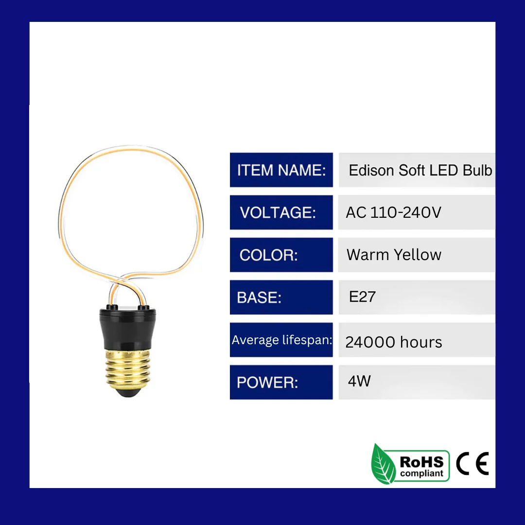 Three round 4W E27 LED bulbs with glass and warm yellow filament in a vintage soft‑filament industrial design.
