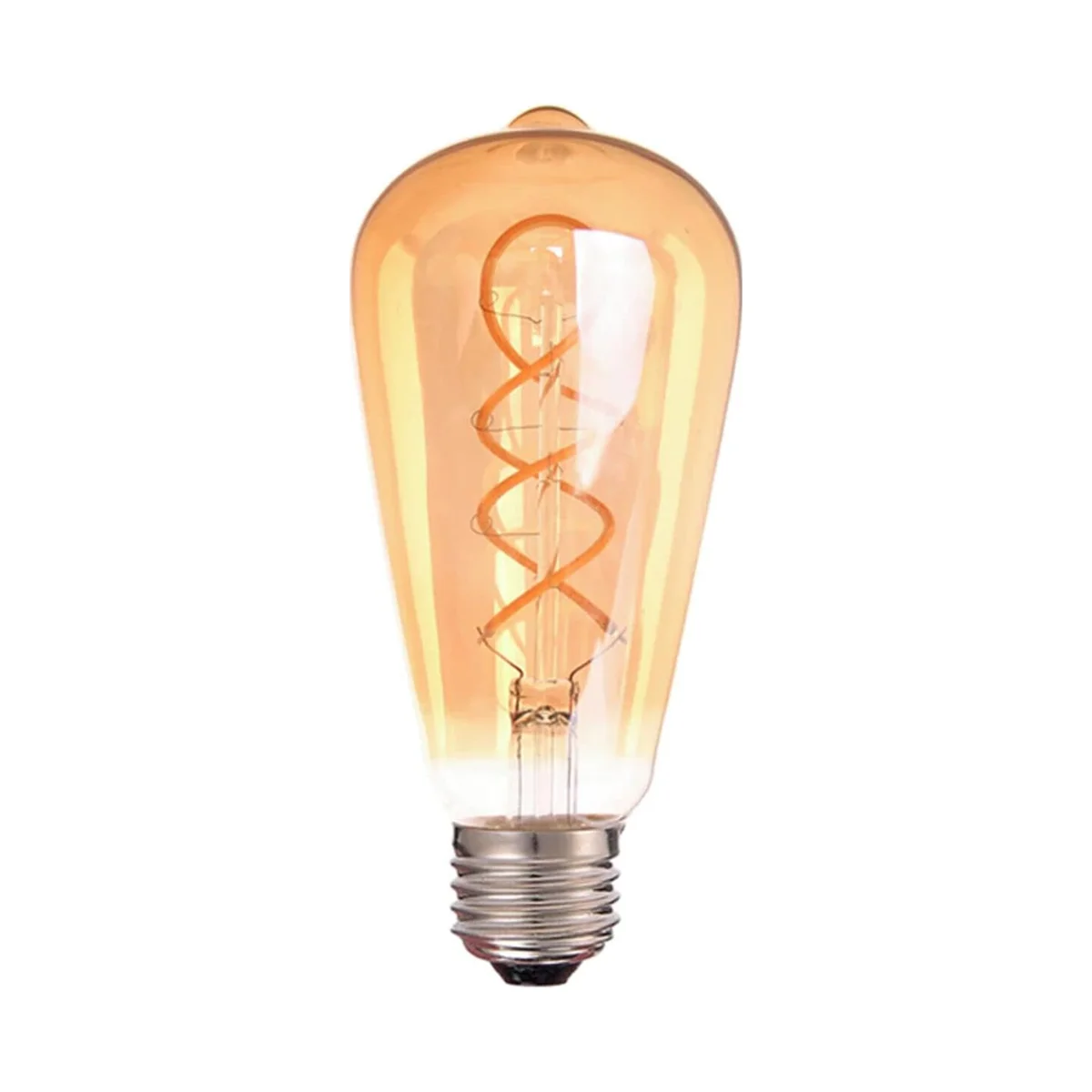 Vintage amber glass ST64 LED filament bulb, 4W, E27 screw base with glowing warm light