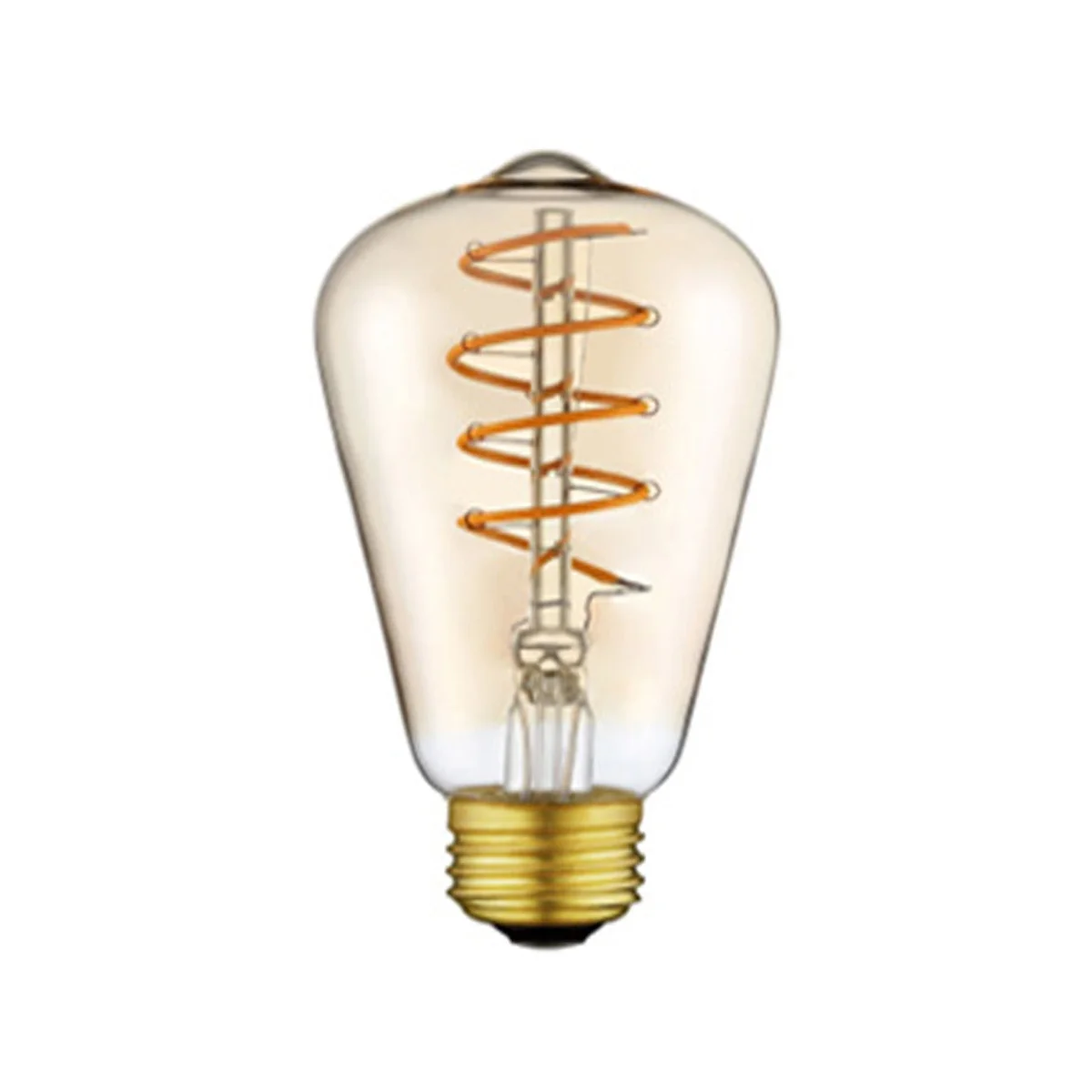 Retro Edison bulb with amber glass, metal base, E27 screw, LED filament.
