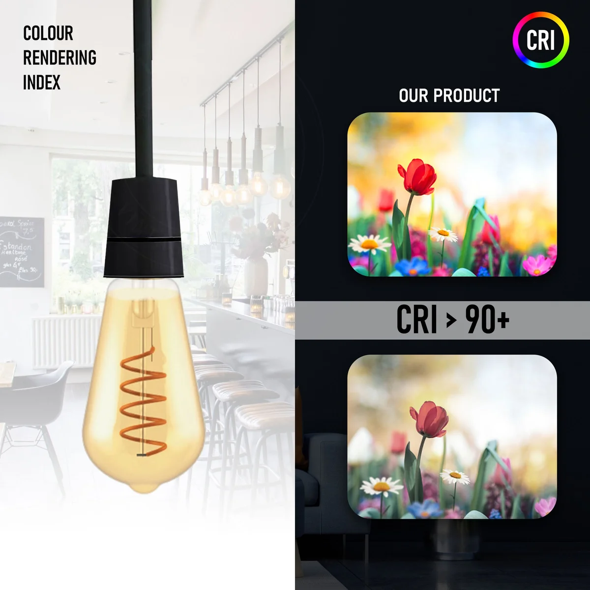 Vintage LED filament bulb in amber glass with E27 screw base, packaged alone.