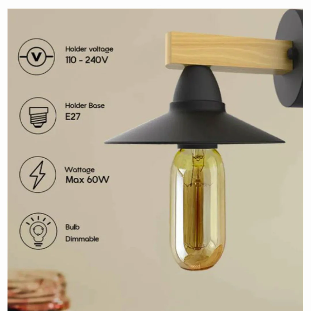 Modern vintage wall light with exposed metal hardware and PVC shade, mounted on the wall.