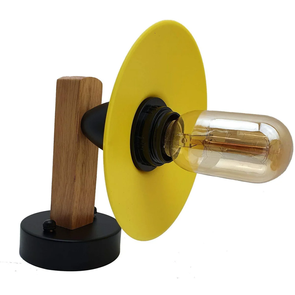 Yellow two‑pack E27 wall light set with modern vintage wood and metal fixtures, PVC shades, exposed hardware