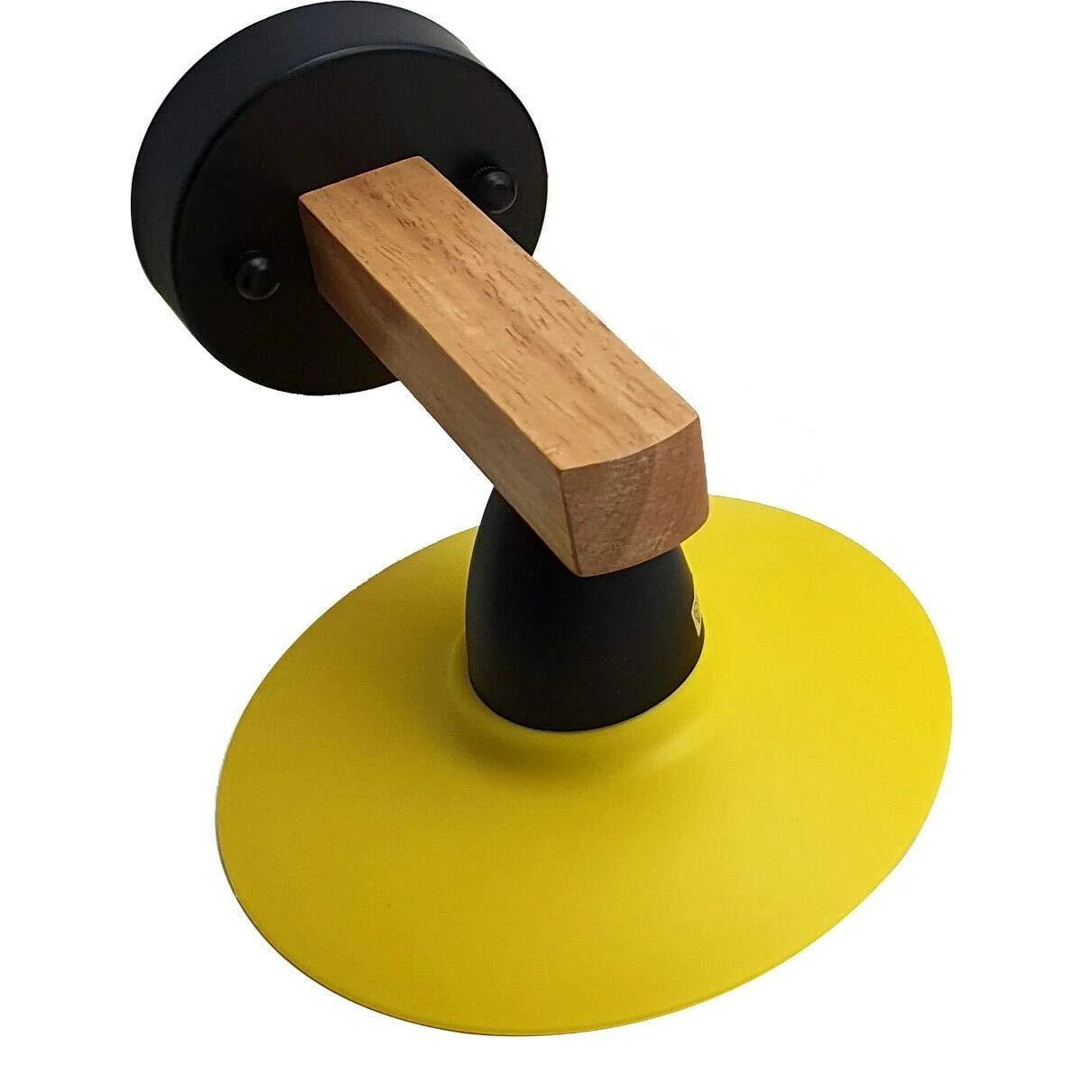 Two yellow modern wood wall lights with metal housing and PVC shade, hanging side‑by‑side