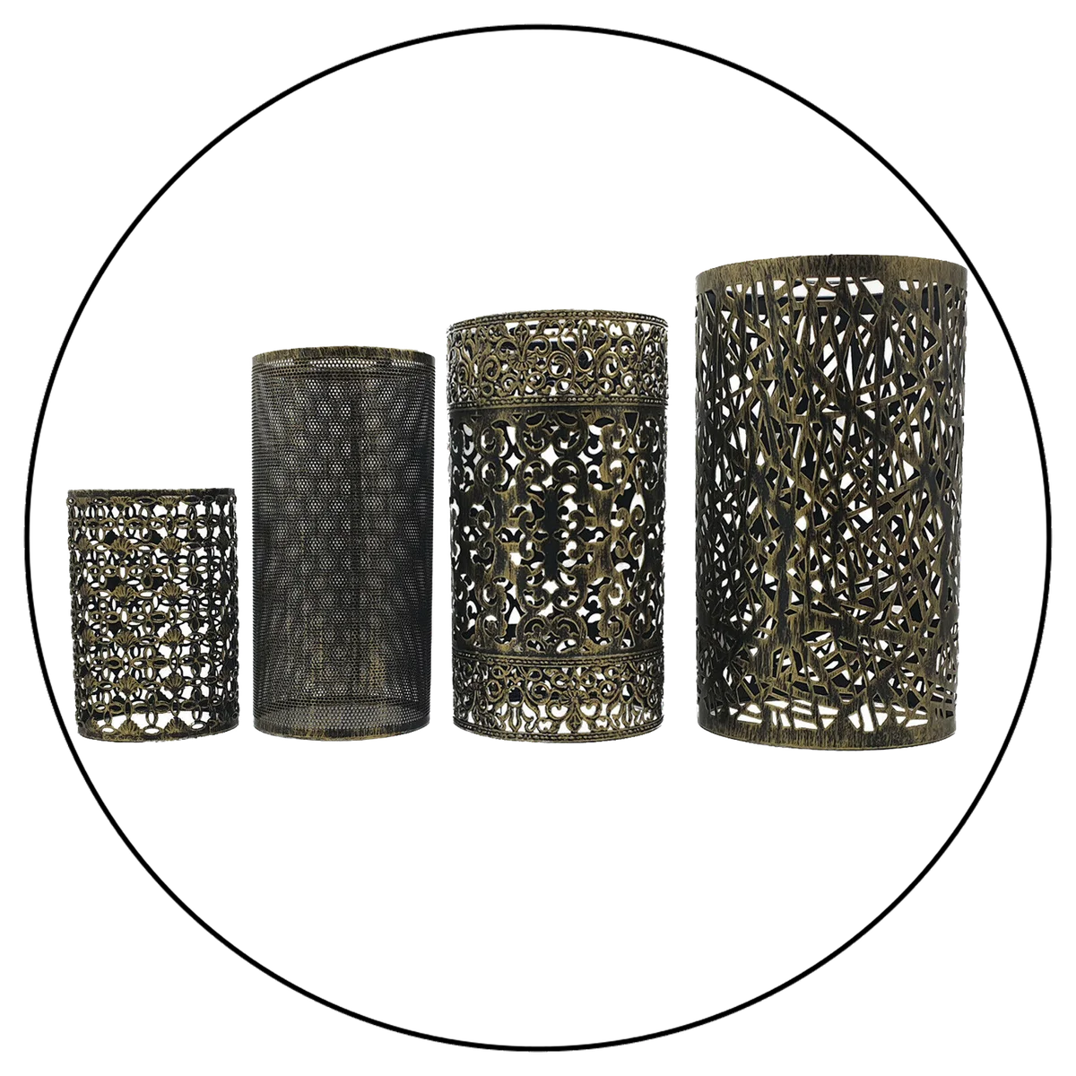 Brushed brass metal pendant lamp cage with four-pattern light cage and reducer plate