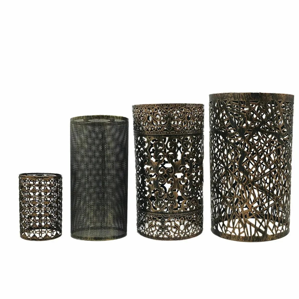 Brushed copper lamp shade with metal cage design set in 4 variants, elegant retro.