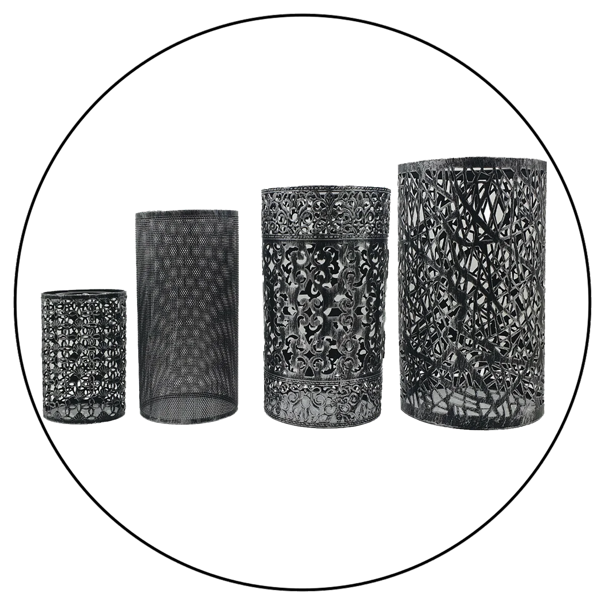 Brushed silver metal cage lamp shade, 4‑pattern pendant cage, stylish retro design, ideal for ceiling installation.