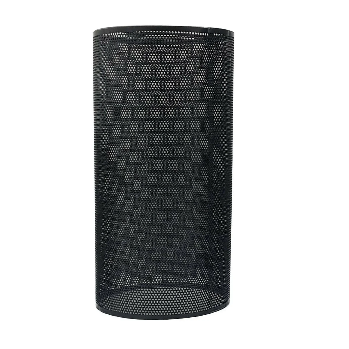 Stylish pendant lamp shade in black metal cage, with a decorative square pattern, perfect for retro lighting.