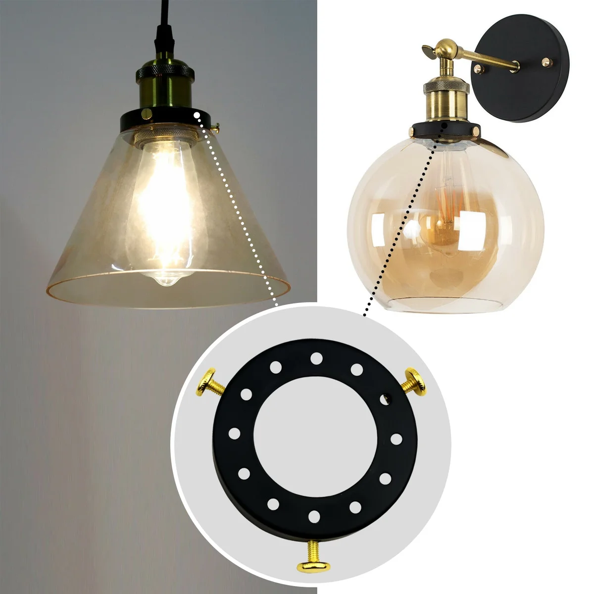 Chrome lamp shade fitter for pendant light socket holder – metal, 7cm diameter, 1.5cm tall, 4.1cm hole