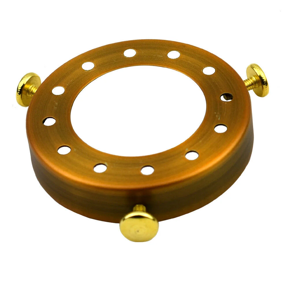 Yellow brass lamp shade cap for a pendant light socket holder, fitting a 7cm diameter metal shade with a 4.1cm central hole.